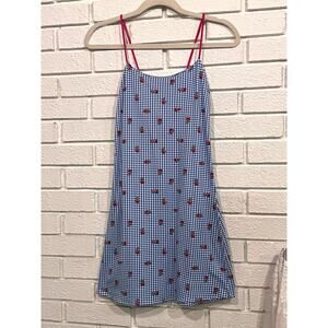 Blue Gingham Mini Dress with Rosettes by Purrr Melrose